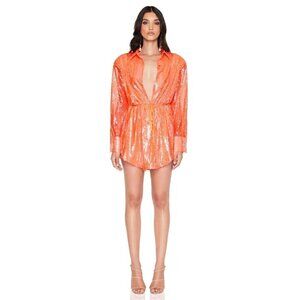 Nookie Oracle Sequin Mini Shirt Dress in Peach Womens Size Large